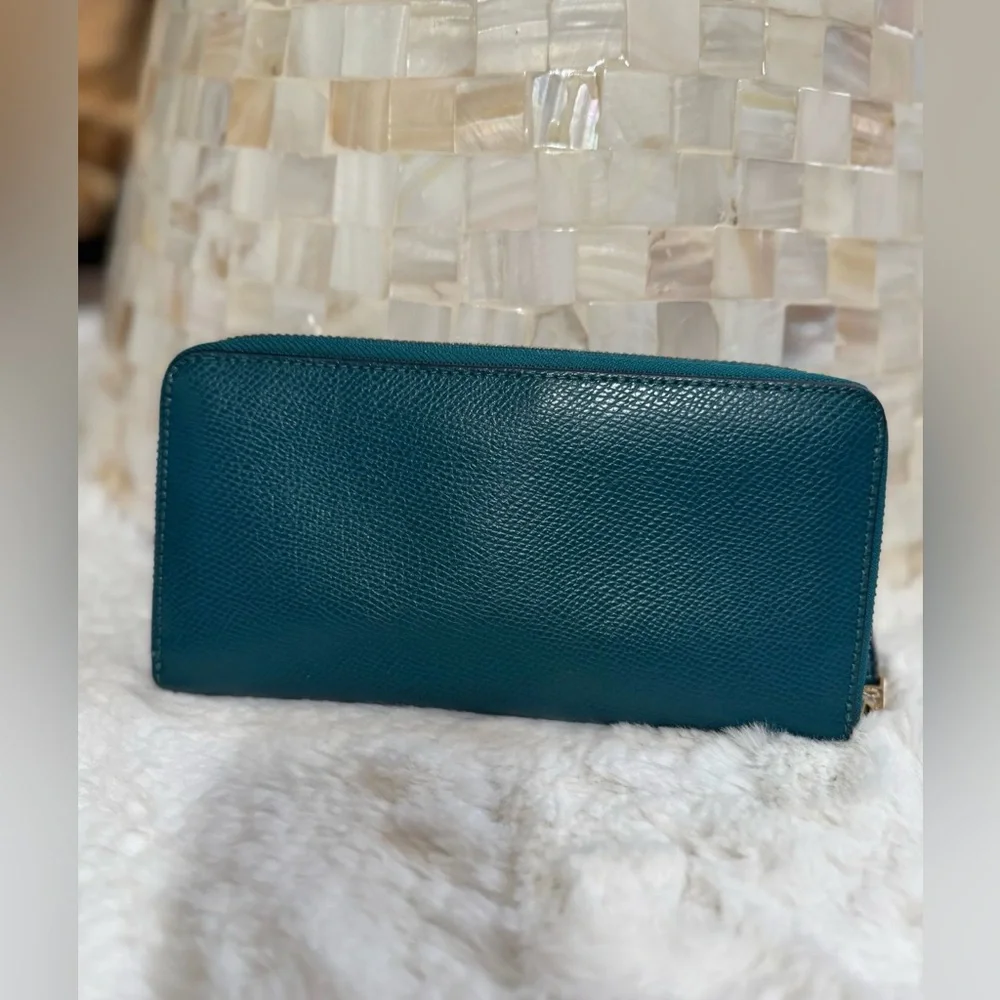 Coach teal leather long zippy wallet - Picture 2 of 9